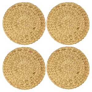 Vier runde, geflochtene HMF Platzsets aus Wasserhyazinthe, 35 cm, hellbraun, abwaschbar, für den Tisch.