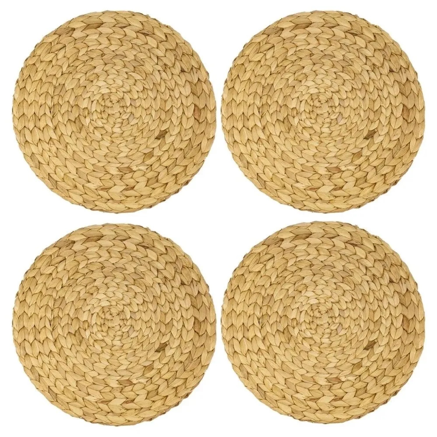 HMF 37231-S4 Tischset Rund Geflochten aus Wasserhyazinthe Platzset Abwaschbar 4er Set 35 cm
