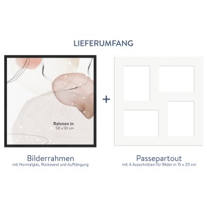 WANDStyle Galerierahmen G950 schwarz, 50x50 cm, für 4 Fotos 15x20 cm, mit Passepartout.