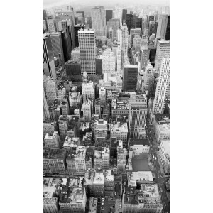 Komar Fototapete Vlies Uptown, 150x250 cm, Schwarz-Weiß-Ansicht einer Stadt von oben.