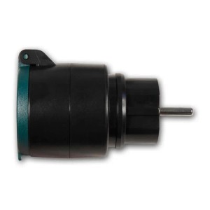 Schwarze McPower Funk-Wifi-Steckdose COMFORT IP44 für Außen mit Klappdeckel. App-steuerbar, für Garten & Feuchträume.