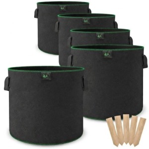 TTL GARDEN Pflanzsack 40L 5er Set Filz Stofftopf 300g/qm Vlies Pflanzentopf Rund Ø37cm Für Gemüse Kräuter Tomaten Beeren