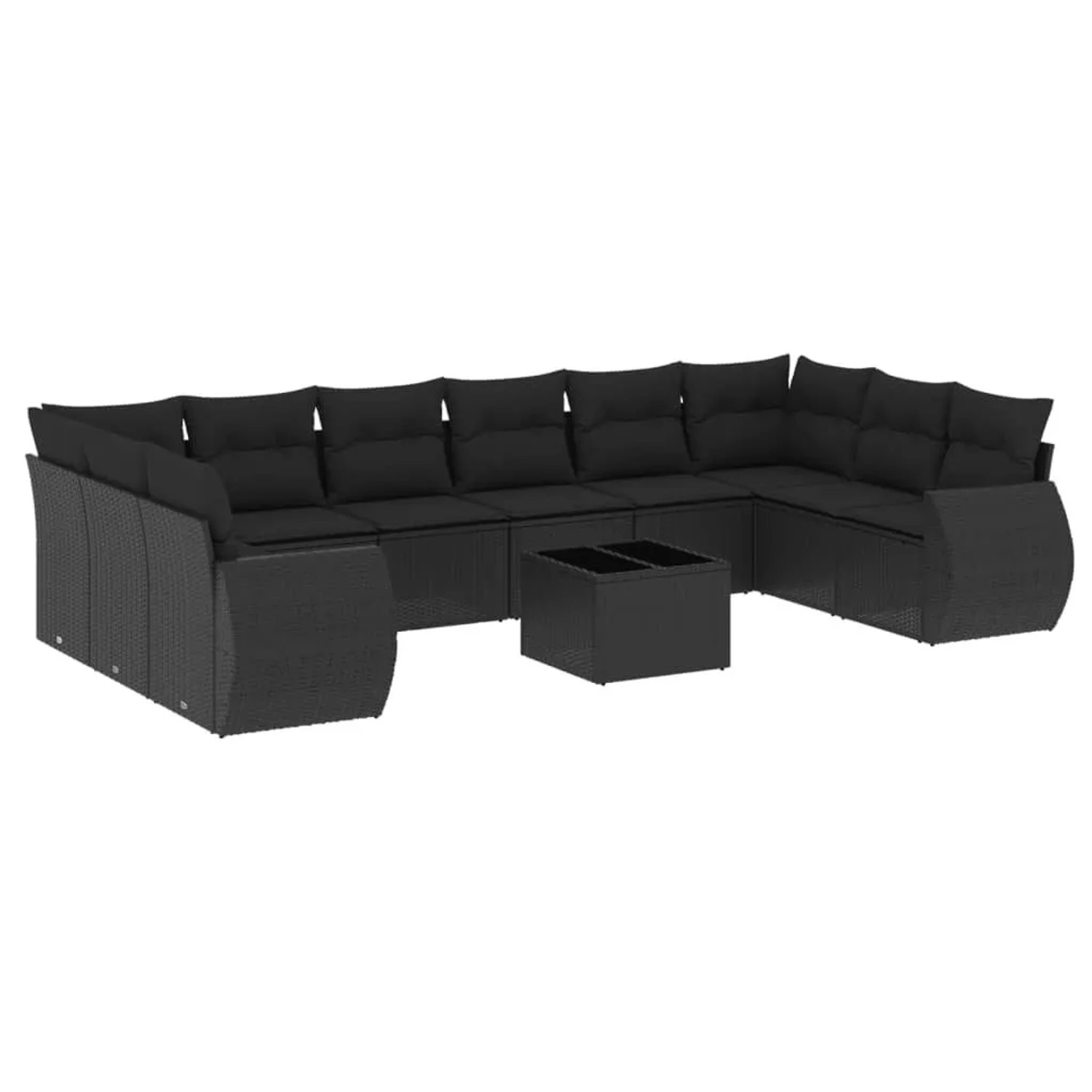 vidaXL 11-Tlg Garten-Sofagarnitur mit Kissen Schwarz Poly Rattan 3221874