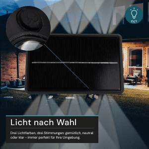 LUXULA Solar Wandleuchte 3-flammig Up/Down CCT Warm- Kaltweiß 3000-6500K Akku LED Außenleuchte Gartenbeleuchtung IP54 Wetterfest Schwarz