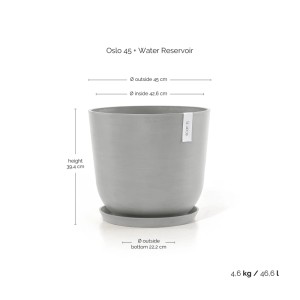 Ecopots Oslo Pflanztopf, weißgrau, 45 cm, mit Wasserreservoir. Ideal für Innen- und Außenbereiche.