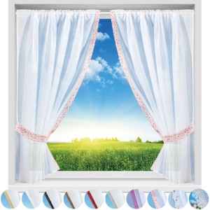 Arsvita Gardinenset mit Blumenmuster, Satin, 140x120 cm. Fenstervorhang mit Stangendurchzug.
