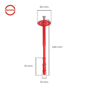 Protektor Dämmstoffdübel, rot, Ø10x240mm mit Stahlnagel für WDVS.