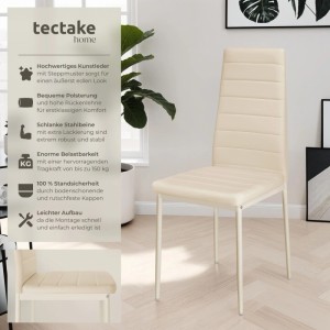 Beiger Tectake Esszimmerstuhl aus 8er Set, gepolstert, Kunstlederbezug, hohe Rückenlehne, Steppung.