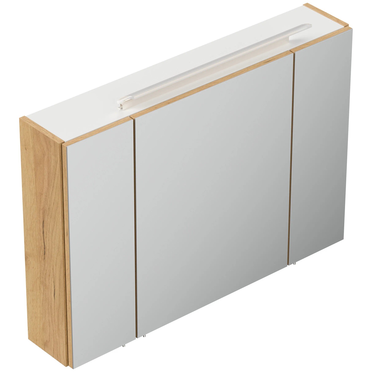 Posseik Spiegelschrank 90 cm in Eiche Gold mit LED-Lampe und Glasböden.
