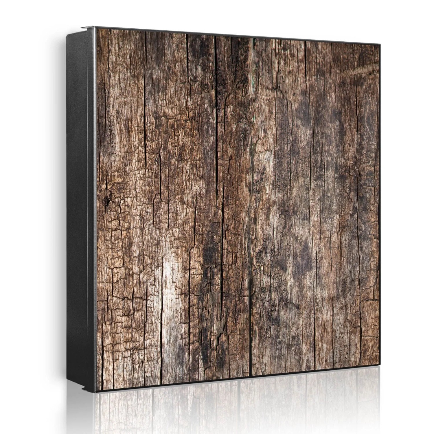 Banjado Großer Schlüsselkasten Metall 30x30cm Schwarz Scharnier Links 50 Haken Beschreibbar Magnetisch Motiv Altes Holz