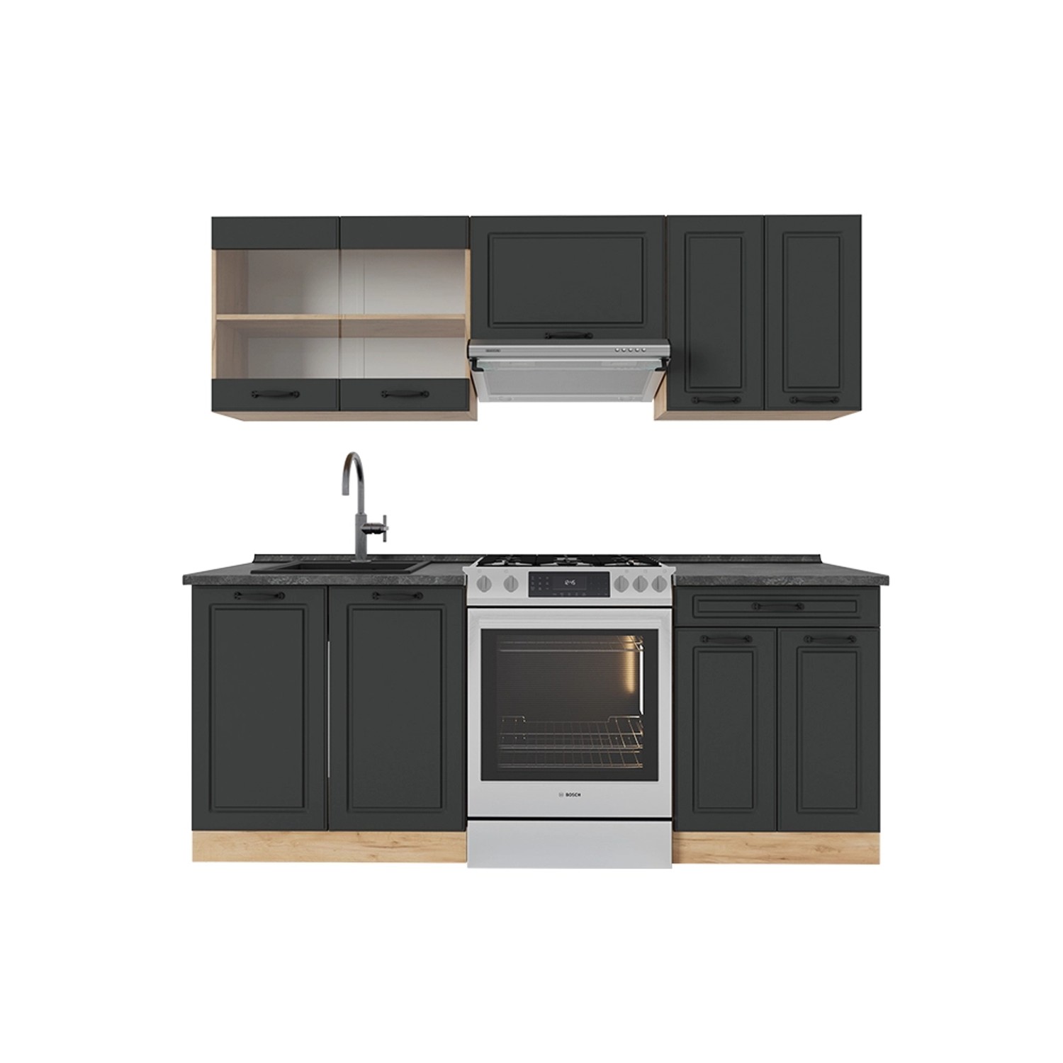 Vicco R-Line Küchenzeile Anthrazit Landhaus/Goldkraft Eiche 200 cm AP Anthr günstig online kaufen