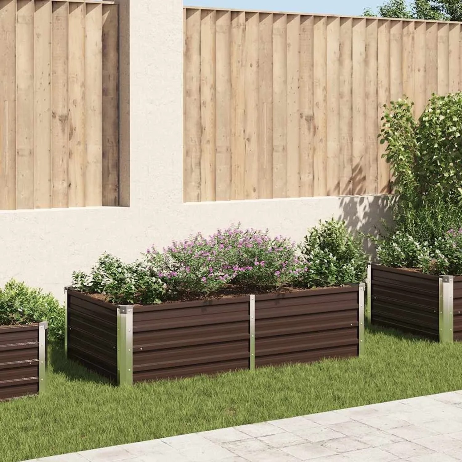 Braunes furnicato Hochbeet aus verzinktem Stahl, 160x80x45 cm, für Garten und Balkon.