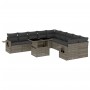 Graue 11-tlg. vidaXL Garten-Sofagarnitur aus Poly Rattan mit Tisch und Kissen.