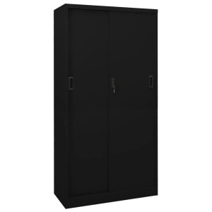 Schwarzer vidaXL Büroschrank mit Schiebetüren, Stahl, 90x40x180 cm, abschließbar.