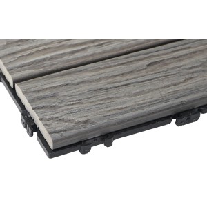 MCW WPC Bodenfliese in Antik-Braun mit 3D-Holzstruktur für Balkon und Terrasse.