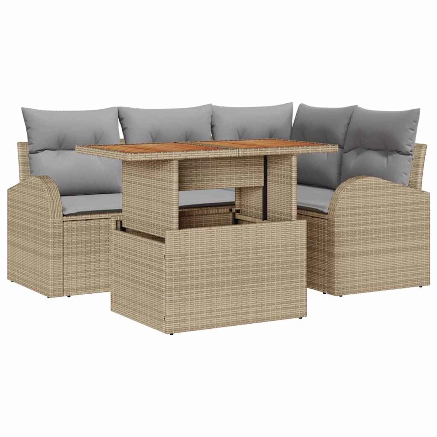 vidaXL Garten-Sofa-Set mit Speicher 5-Tlg Beige Poly Rattan 3358317 günstig online kaufen