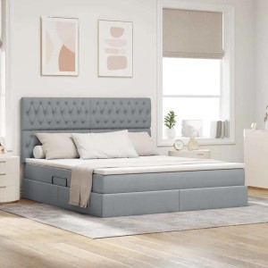 vidaXL Bett mit LED-Lichtleisten Hellgrau 160 x 200 cm Stoff 3372489