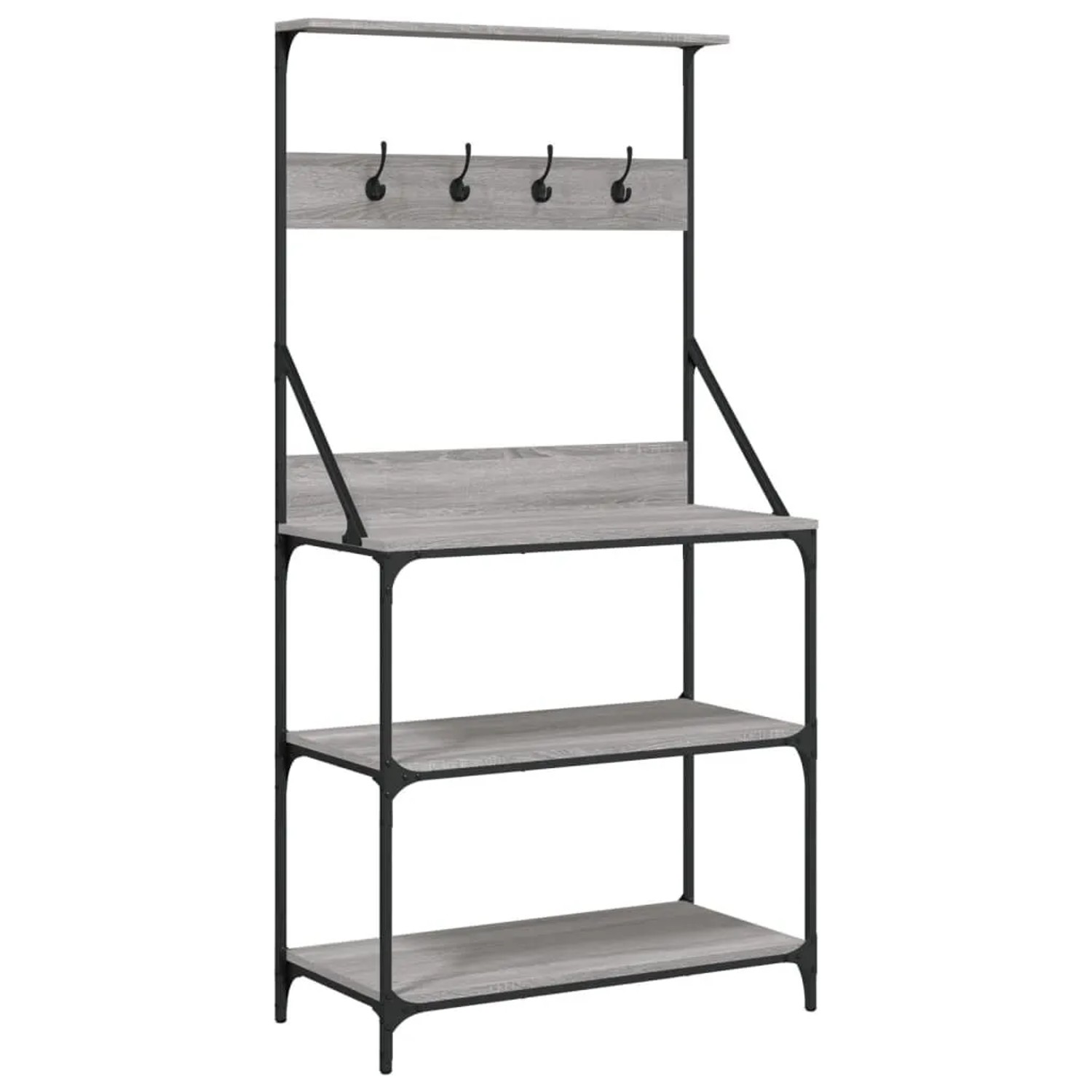 vidaXL Bäckerregal mit Haken 4 Böden Grau Sonoma Holzwerkstoff 838961