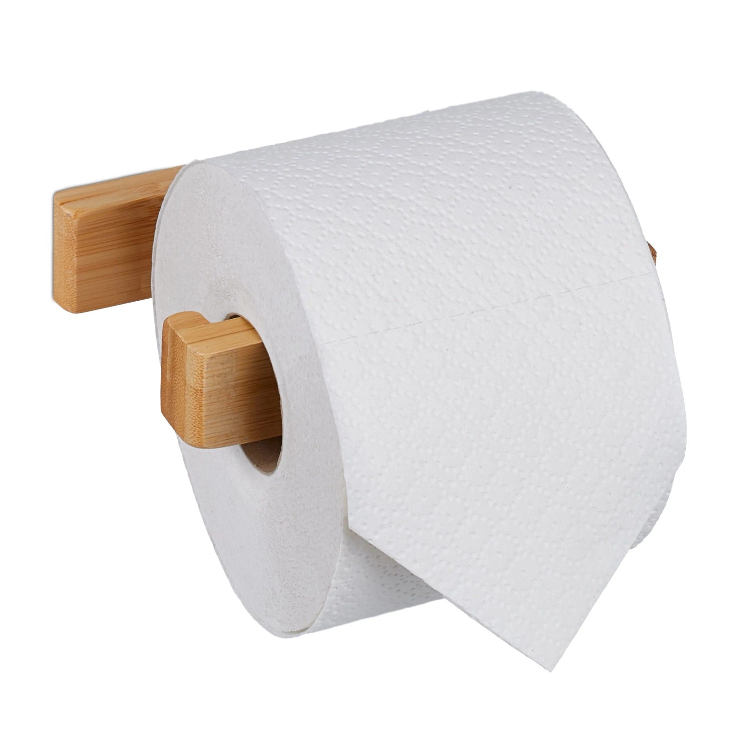 Relaxdays Toilettenpapierhalter Bambus Natur Selbstklebend 3 cm x 13,5 cm x 9 cm 90 g