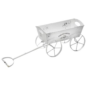 Kobolo Pflanzschubkarre im Landhausstil, weißes Metall, dekorative Gartenfigur.
