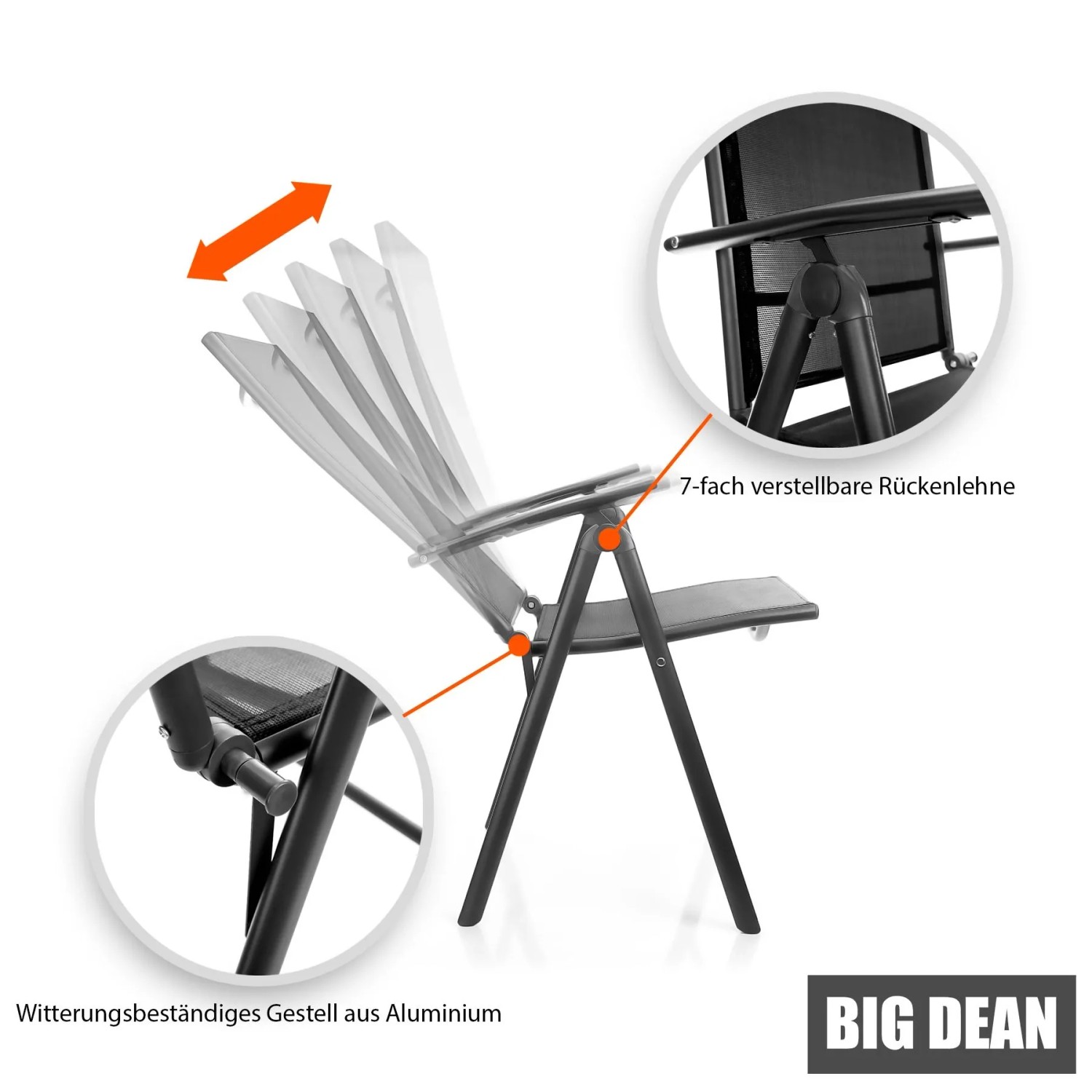 BigDean Gartenstuhl-Set, 2 Stühle, belastbar bis 120 kg, mit verstellbarer Rückenlehne.