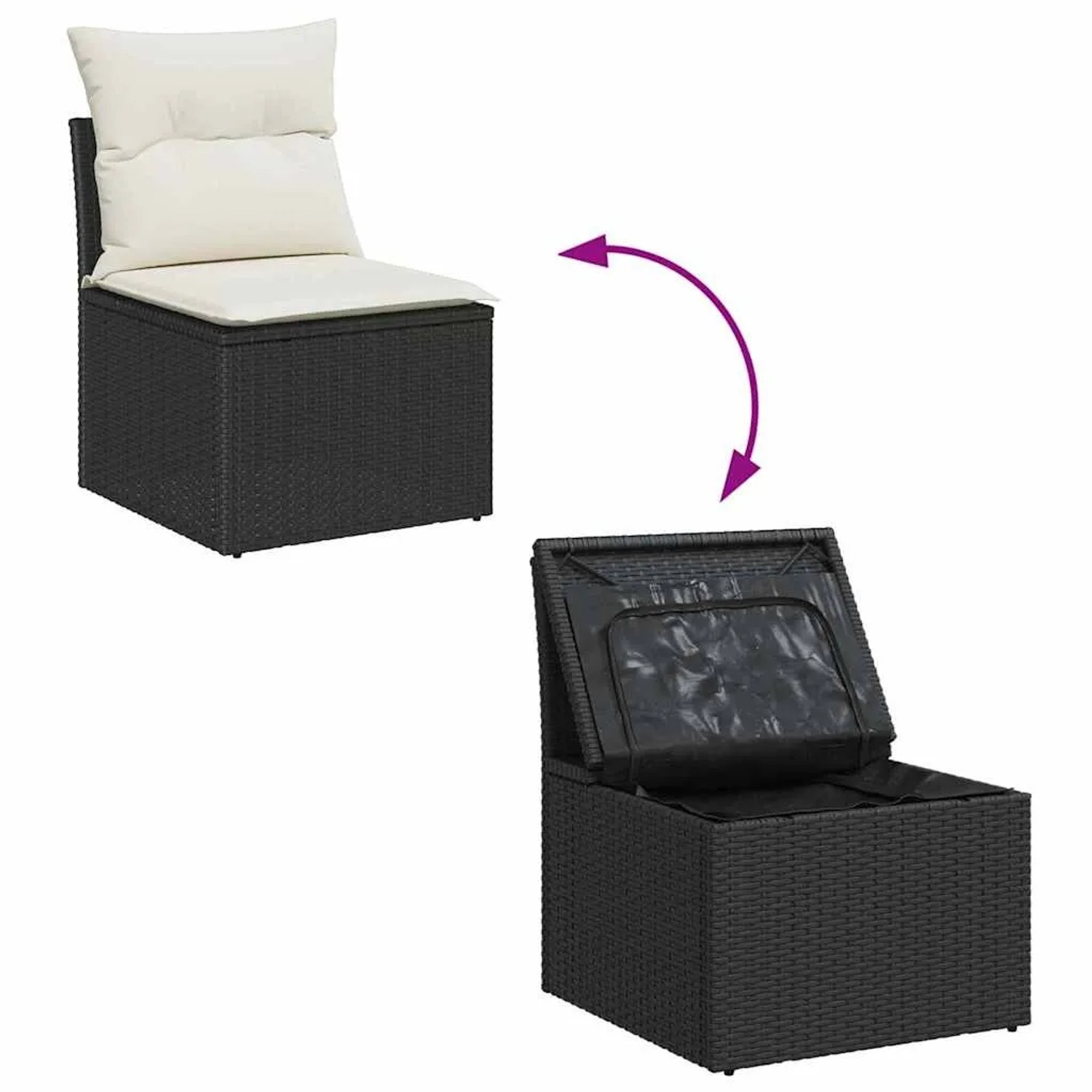 vidaXL Garten-Sofa-Set, 8-teilig, schwarz, Poly Rattan, mit Stauraum unter den Sitzen.