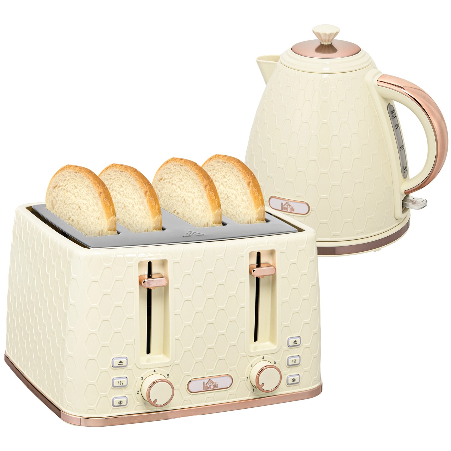 HOMCOM Kocher-Toaster-Set Kunststoff Stahl 24,2L x 19,5B x 23,4H cm Beige