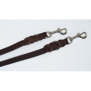 Braune Heim Hunde-Vorführleine aus Leder, 220 cm lang, mit geflochtenem Detail und silbernem Haken.