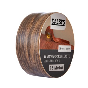 Dalsys Weichsockelleiste, selbstklebend, 15m, Kastanie. Flexible Fußbodenleiste für saubere Abschlüsse.