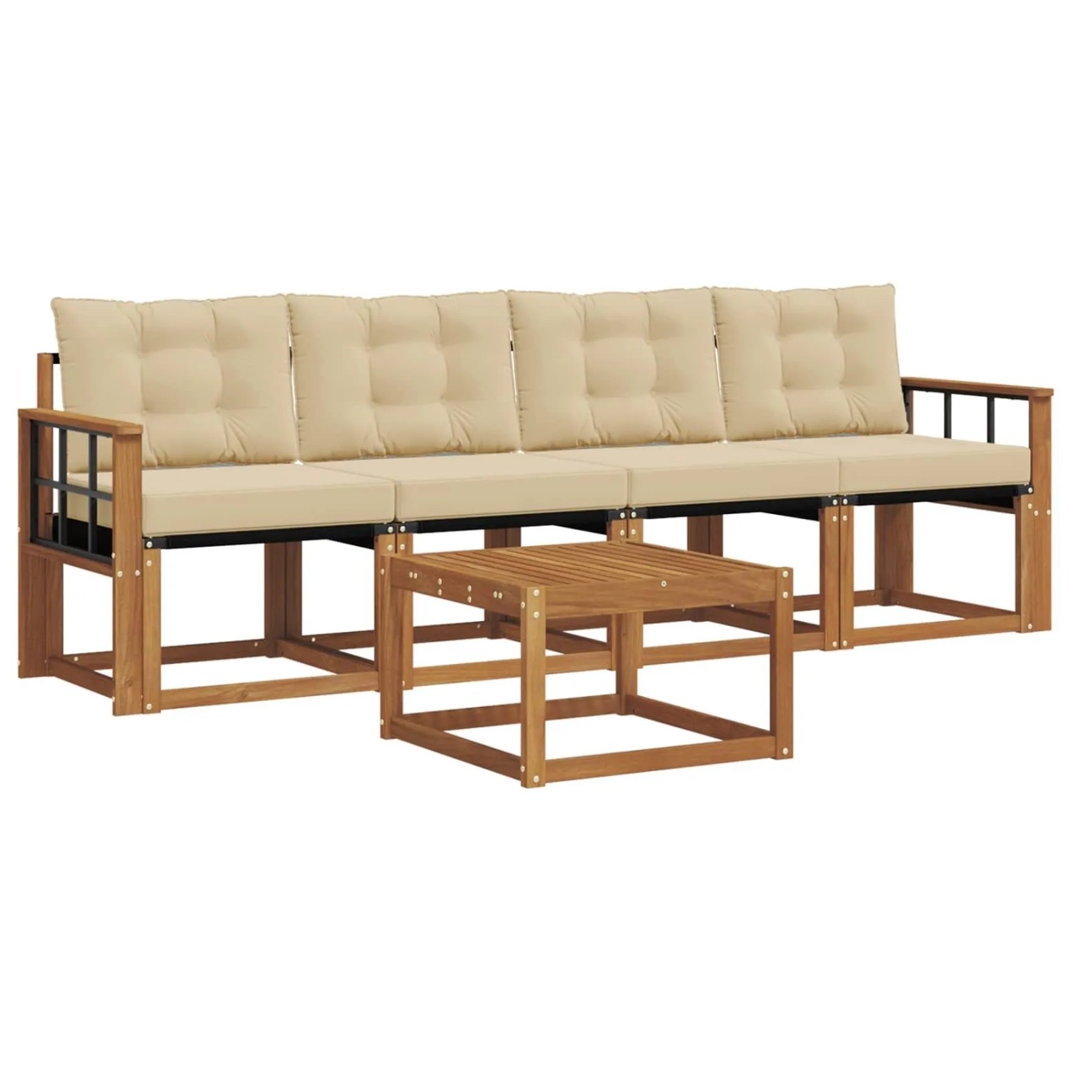 vidaXL Outdoor-Sofagarnitur mit Kissen 5-Tlg Natur und Beige 3368384