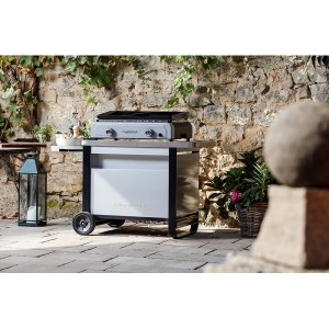 Campingaz Grillwagen Deluxe Trolley mit Rädern und Ablage für Gasflasche.