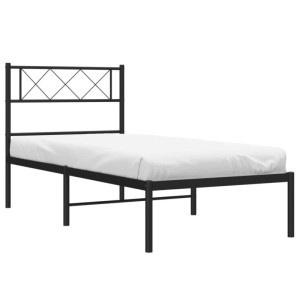 Schwarzes Metallbettgestell 90x190 cm mit Kopfteil für Jugendzimmer oder Schlafzimmer.