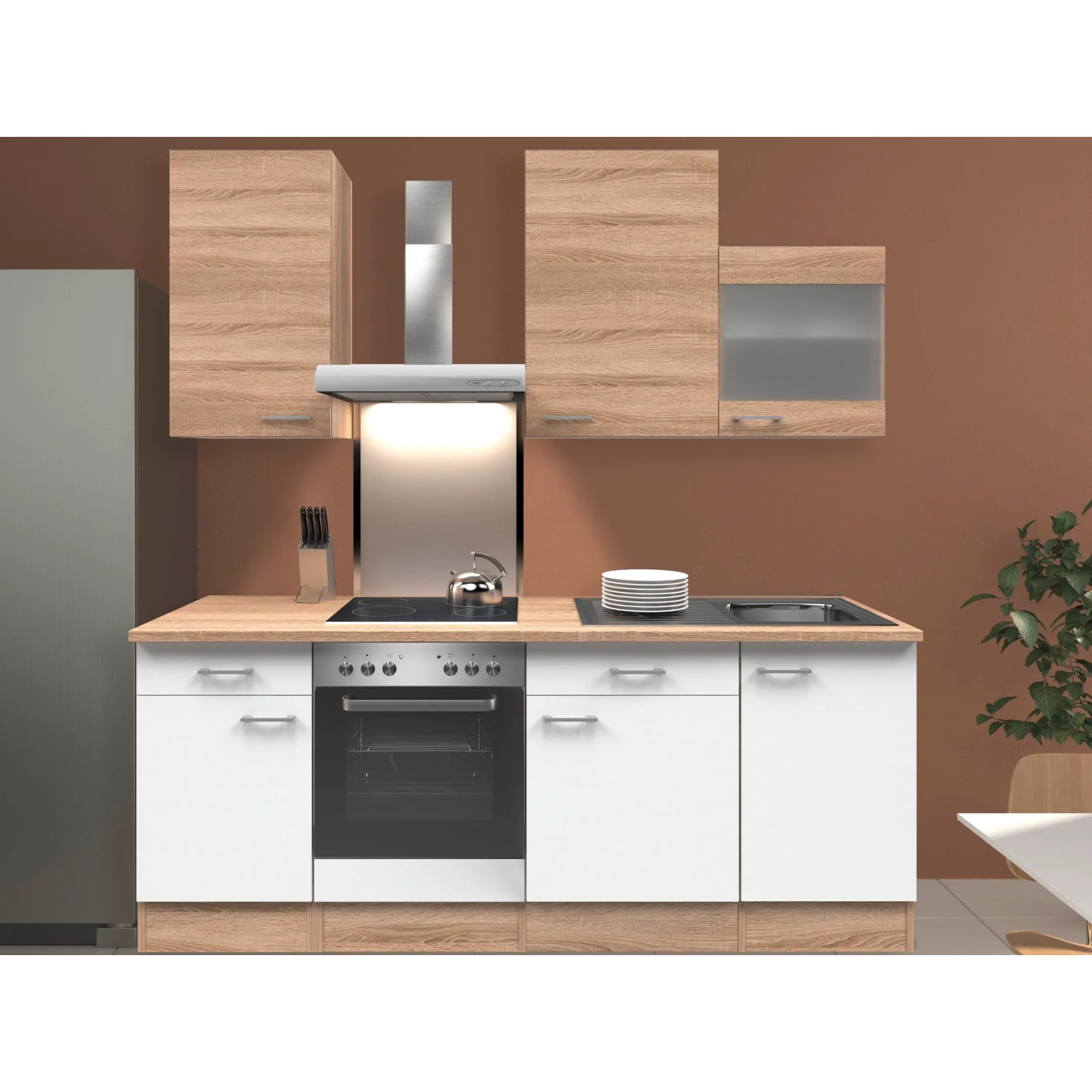 Flex-Well Classic Küchenzeile Samoa 220 cm Sonoma Eiche-Weiß-Sonoma Eiche