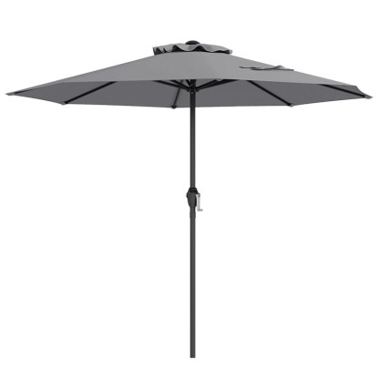 COSTWAY Sonnenschirm 250 cm Gartenschirm mit Kurbel und 8 Rippen Grau