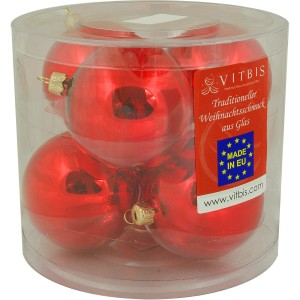 Vitbis Weihnachtskugeln, 6 rote Glaskugeln (ø 8cm) im transparenten Behälter.