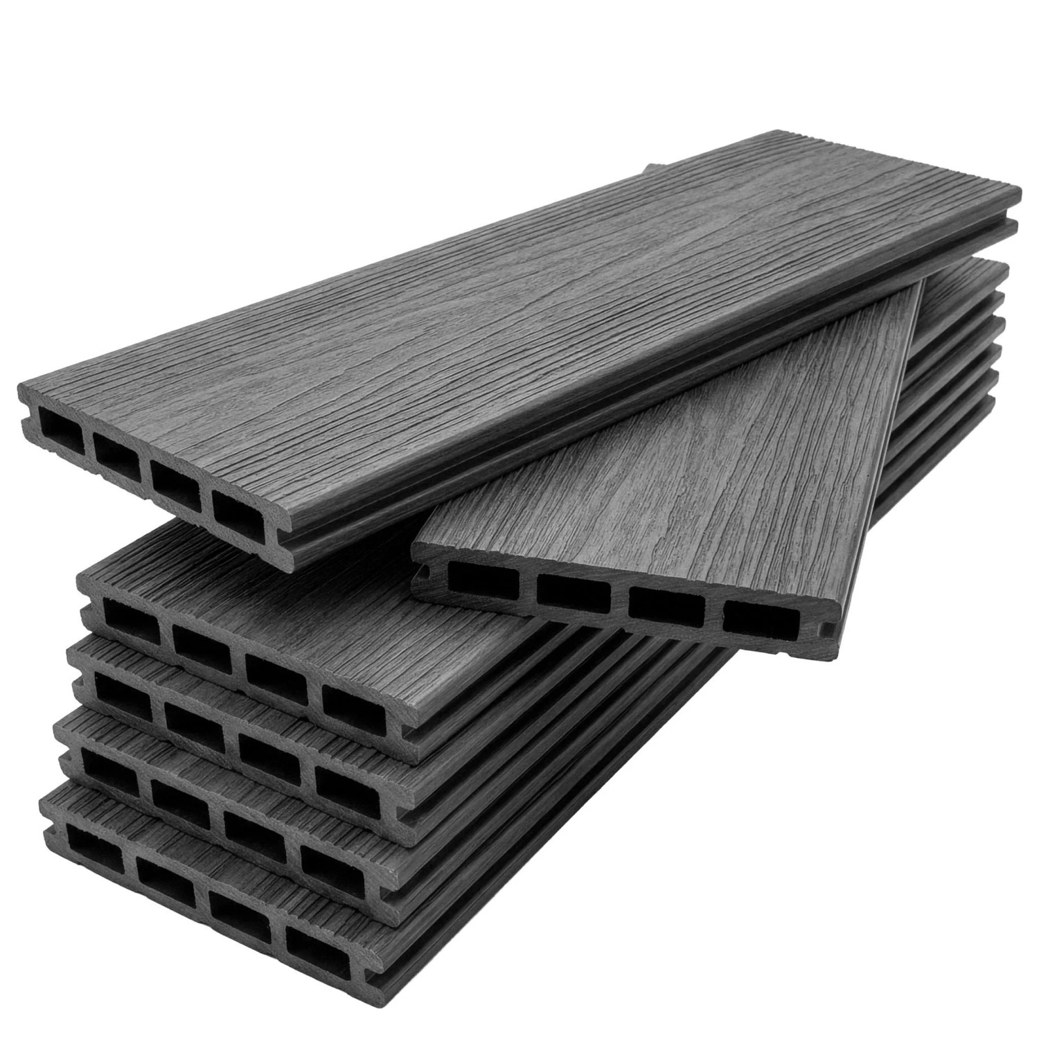 Floordirekt WPC Terrassendielen Crown 220 cm Beidseitig Nutzbar Komplettset 2 m² Grau