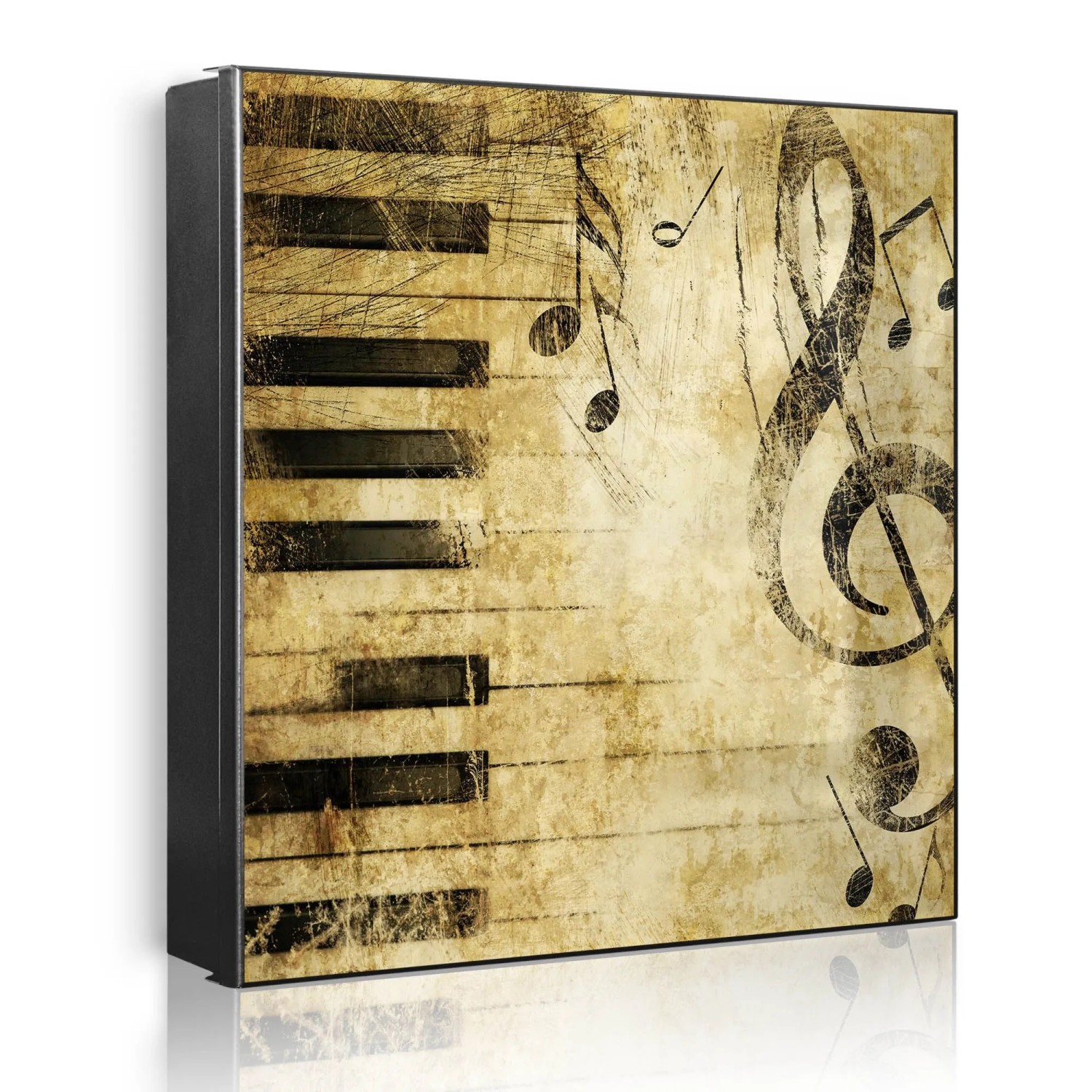 Banjado Großer Schlüsselkasten Metall 30x30cm Schwarz Scharnier Links 50 Haken Beschreibbar Magnetisch Motiv Music