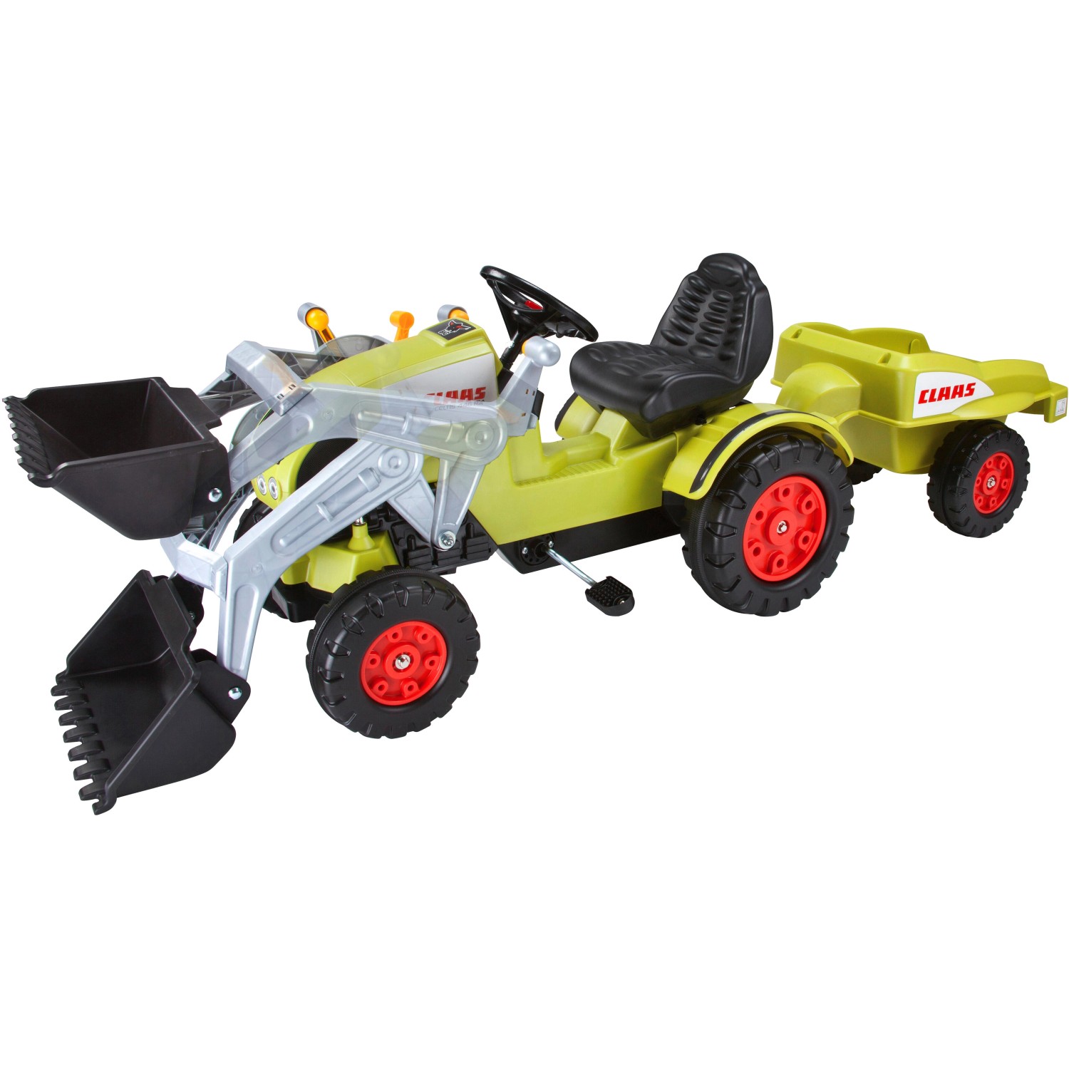 BIG Loader Claas Celtis Trettraktor mit Anhänger für Kinder von 3-5 Jahren.