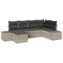 Hellgraues 6-teiliges Garten-Sofa-Set aus Poly Rattan mit Kissen.