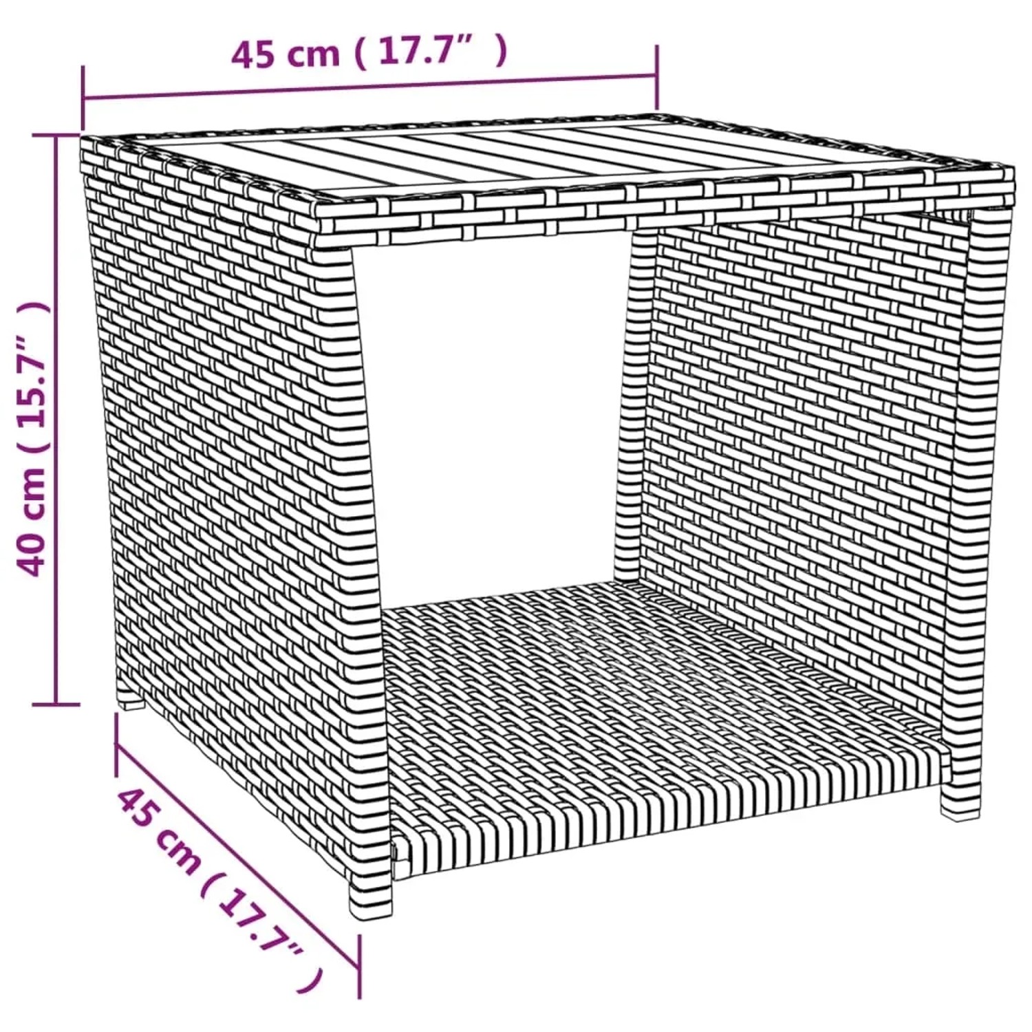 Grauer vidaXL Gartentisch aus Rattan und Akazienholz, Teil eines 3-tlg. Lounge-Sets.