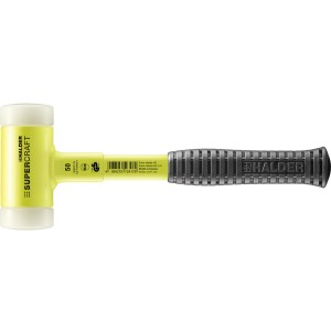 Halder Schonhammer Supercraft, 50 mm, gelb-fluoreszierend mit Stahlrohrstiel und Gummihandgriff.