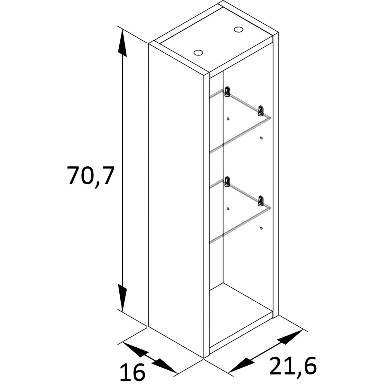 Schildmeyer Regal Duo, Landhaus Eiche Nachbildung, 70,7x21,6x16 cm, mit 2 Glaseinlegeböden.