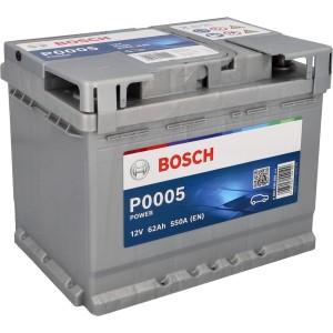 Bosch PowerLine SLI Autobatterie, 62Ah, 550A, zuverlässig und leistungsstark.