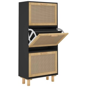 Schwarzer vidaXL Schuhschrank mit Rattan, 52x25x115 cm, für Flur und Eingangsbereich.