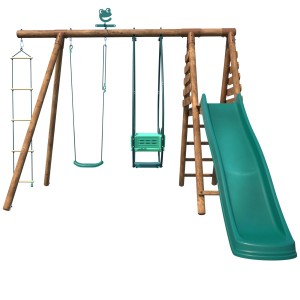 Soulet Holzschaukel Lavande mit Rutsche, Leiter, Strickleiter und zwei Schaukeln. Ideal für Kinder.