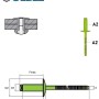 GOEBEL Großkopfnieten Edelstahl A2, 3,2x8 mm: Blindnieten für Zangen, Detailansicht mit Maßen.