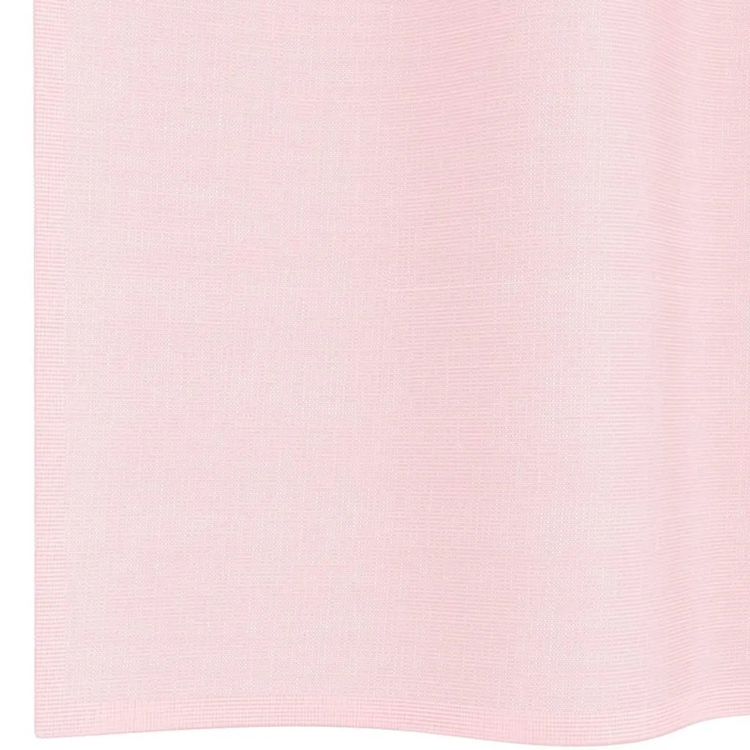 Nahaufnahme eines hellrosa Voile-Vorhangs aus Polyester, halbtransparent mit feiner Webstruktur.