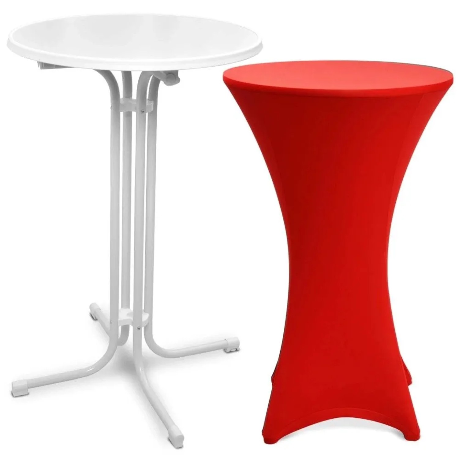 Beautissu Bellini Stehtisch Ø 80cm Weiß mit Stella Stehtischhusse Ø 80cm Rot