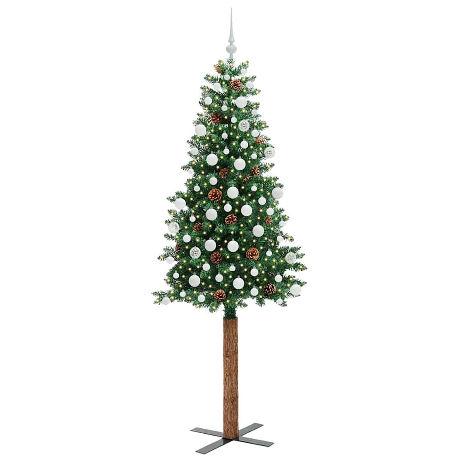 vidaXL Schlanker Weihnachtsbaum mit 300 LEDs mit Ständer Grün 210 cm 3394880