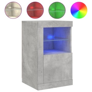 vidaXL Beistellschrank 2er Set, Betongrau, mit LED-Leuchten und Glasablage.